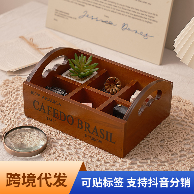 Storage & Organization - Zakka retro houten draagbare opbergdoos met
