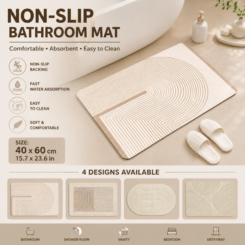 Quick Dry Diatomite Bath Mat - Beige gestreepte diatomiet badmat, snel drogend,