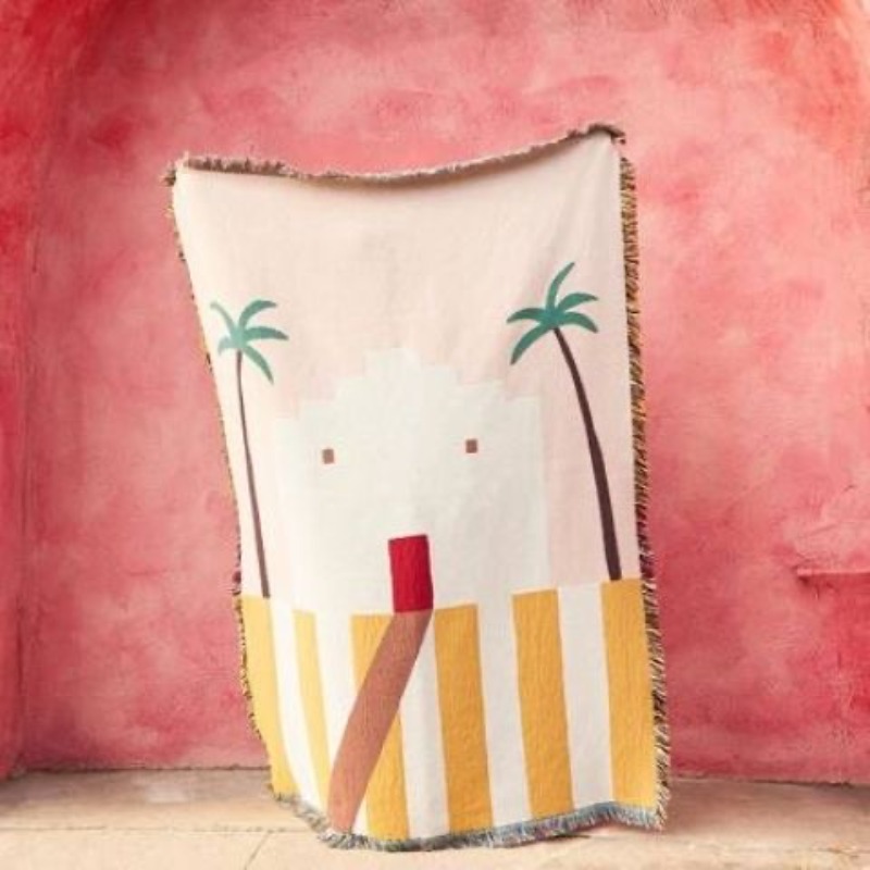 Boho Throw Blanket Fringe - Pastelroze Desert Adobe deken, mid-century modern