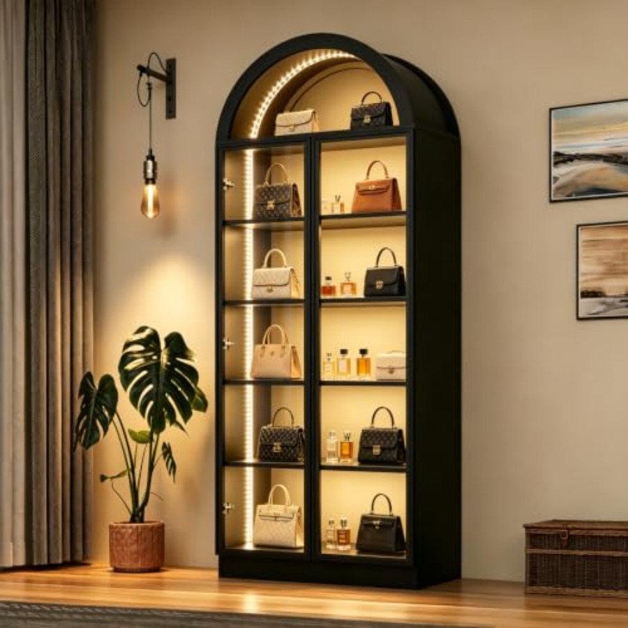 Lighting - Boogvormige vitrinekast voor woonkamer of kantoor,