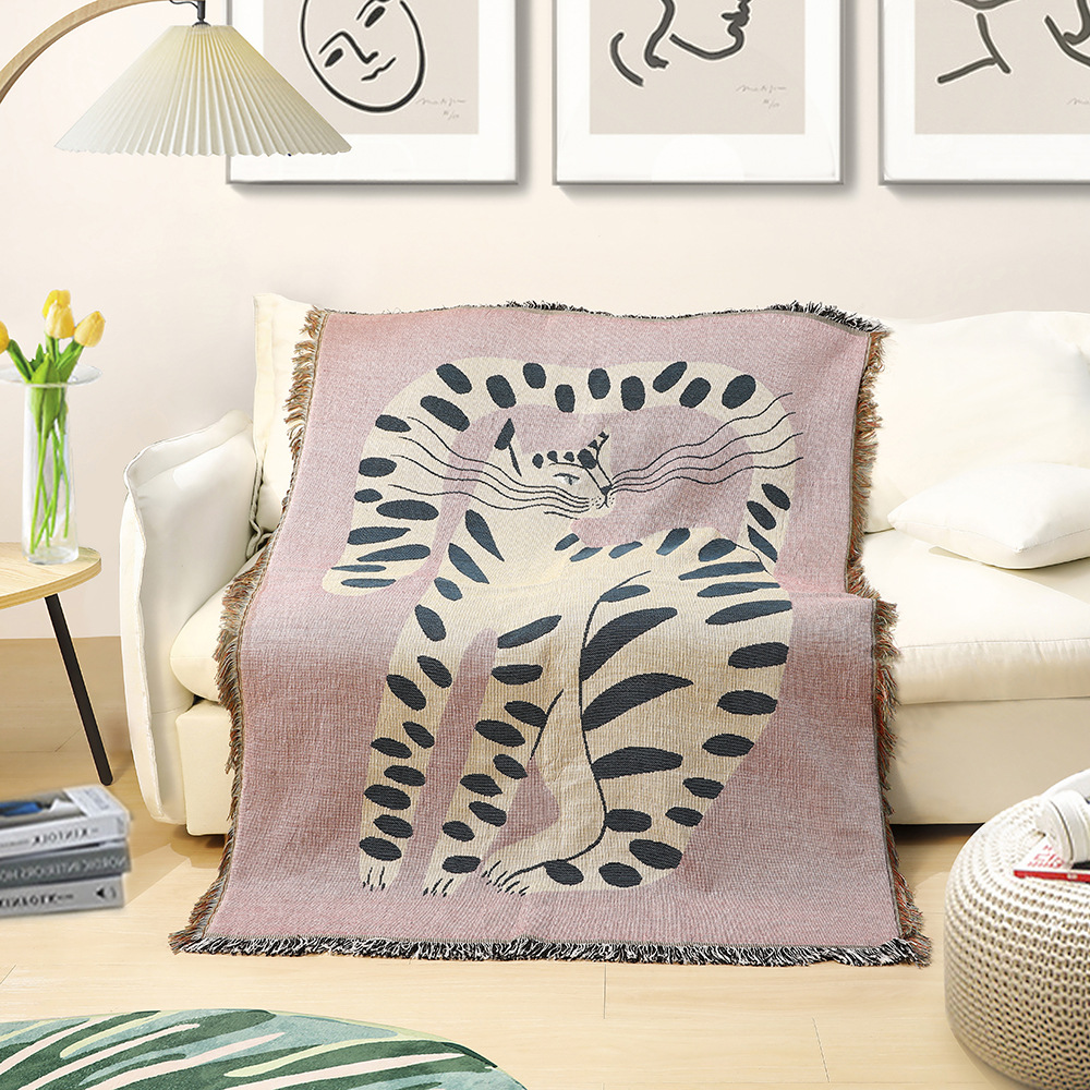 Boho Throw Blanket Fringe - Boho abstracte kat jacquard deken artistiek