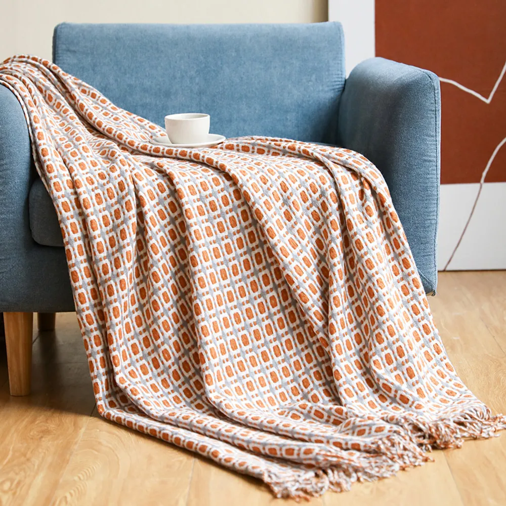 Geometrisch geruit jacquard ge - Boho Throw Blanket Fringe recensie en prijs