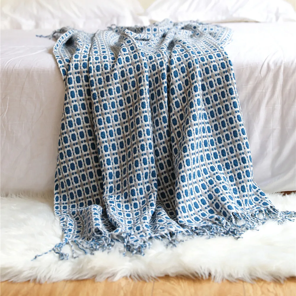 Geometrisch geruit jacquard ge - Boho Throw Blanket Fringe recensie en prijs