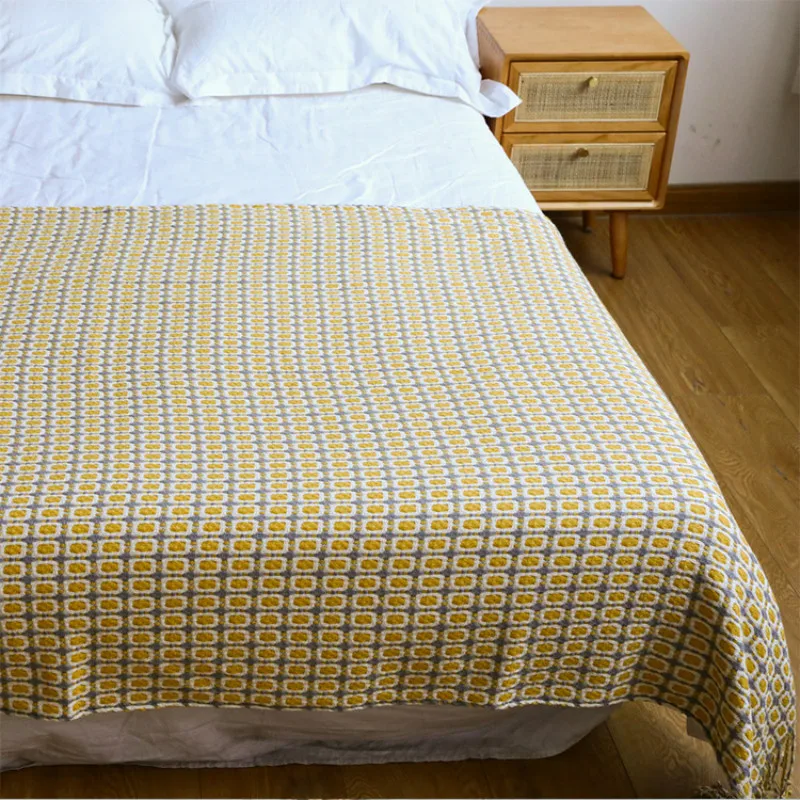 Geometrisch geruit jacquard ge - Boho Throw Blanket Fringe recensie en prijs