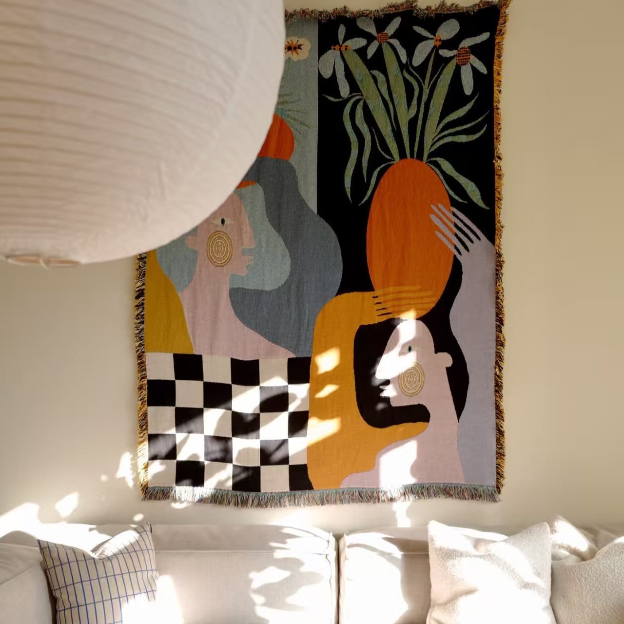 Modern abstract kunsttapijt Bo - Boho Throw Blanket Fringe recensie en prijs