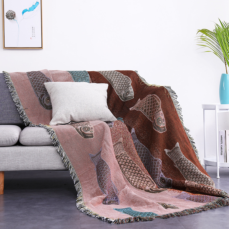 Koi Fish Jacquard geweven deke - Boho Throw Blanket Fringe recensie en prijs